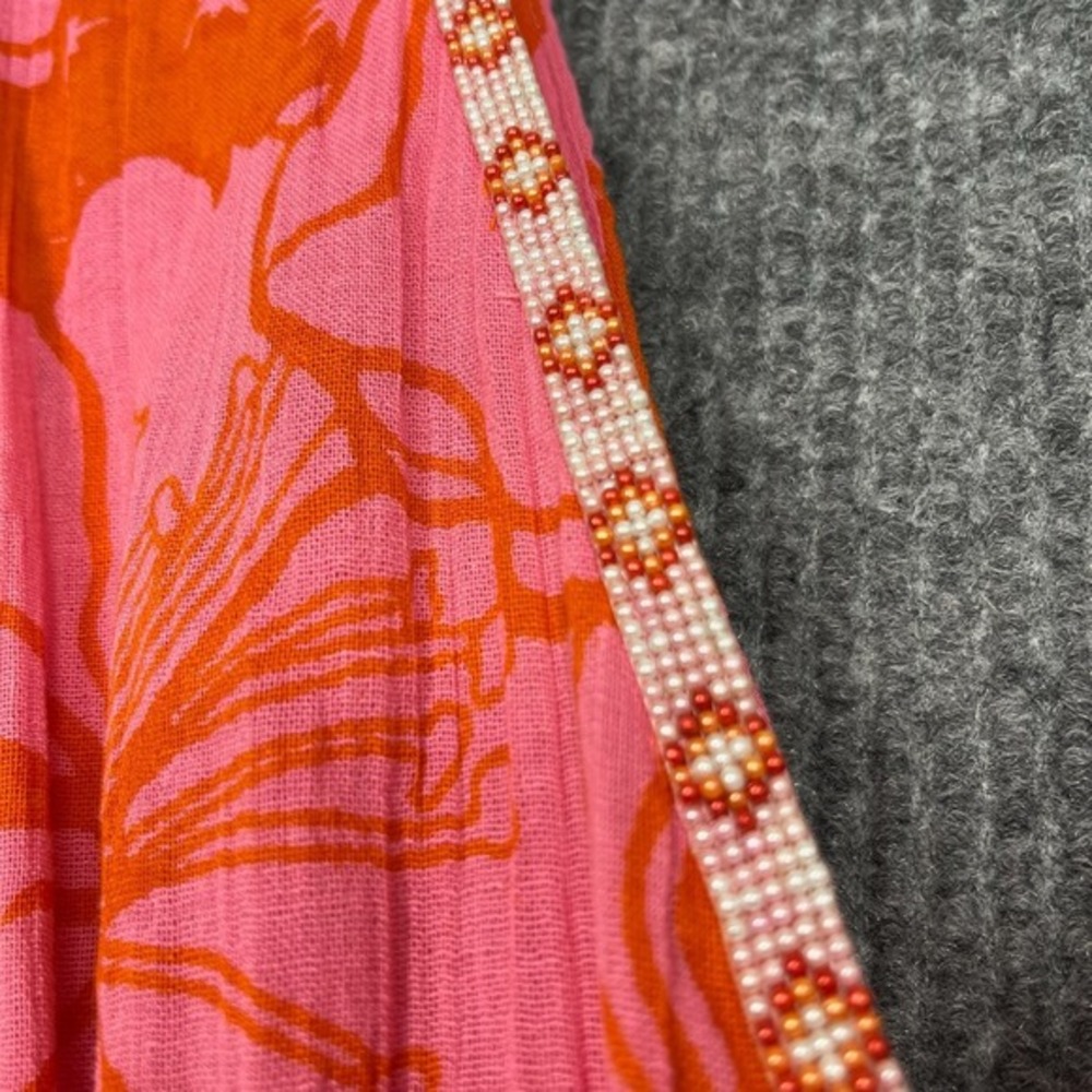 Z&L Dress Womens S Pink‎ Cotton Hawaiian Floral Cut Out Beaded Plunge Neck NWT - Picture 5 of 16